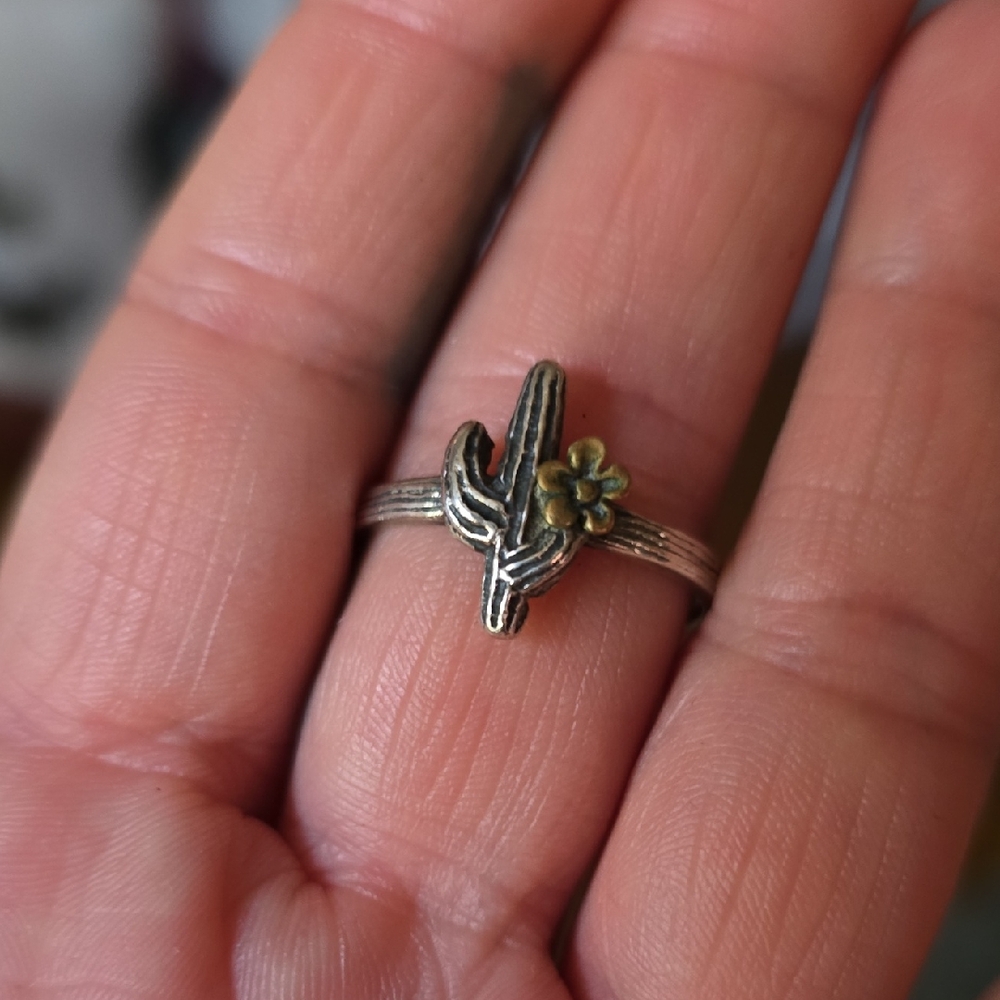 James Avery Silver Cactus Ring with Gold Flower